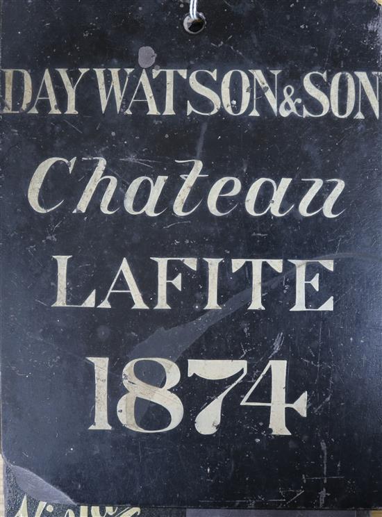 A collection of eight antique painted slate cellar labels, mostly numbered with the name of the wine and the word 20 x 15cm